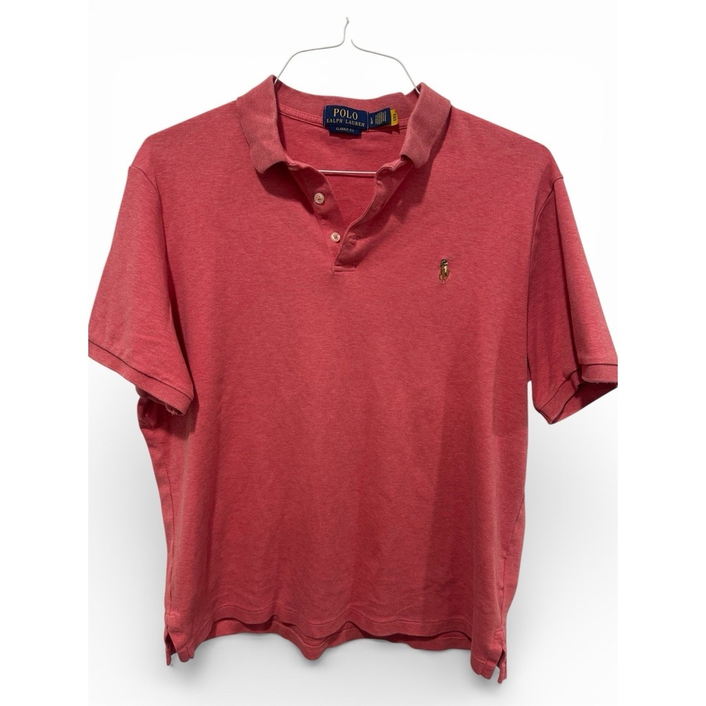POLO RALPH LAUREN Classic Fit Polo Shirt Size L Mens Coral Pink Flesh Pony